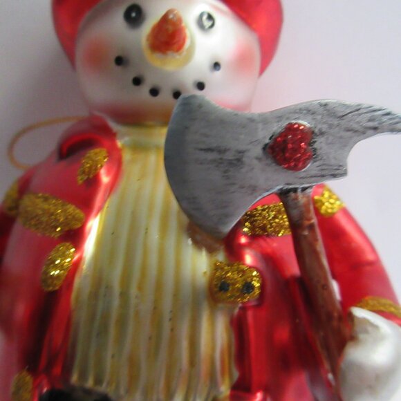 Anthropologie Glass Fireman Snowman Christmas Ornament Glitter Trim 6" - Picture 5 of 13